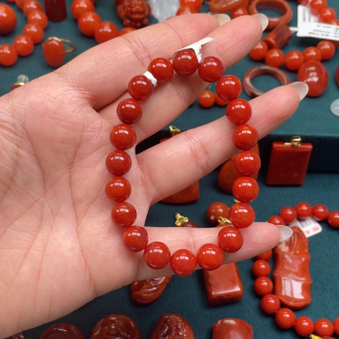 南红玛瑙未镶嵌川料南红满红单圈9+mm