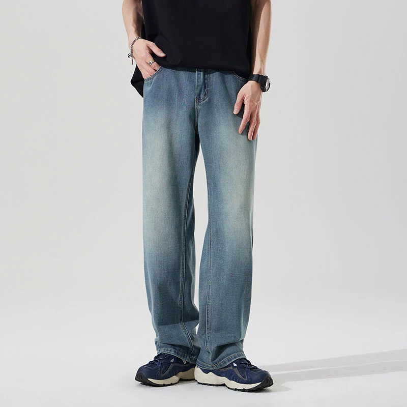 男装夏季莱赛尔薄款牛仔裤简约百搭直筒松紧腰时尚休闲长裤子70L#