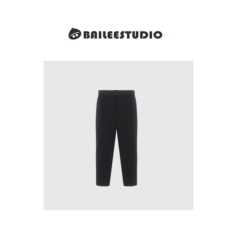 【柏栗良品】韩版纯色简约微弹九分加绒西裤1555