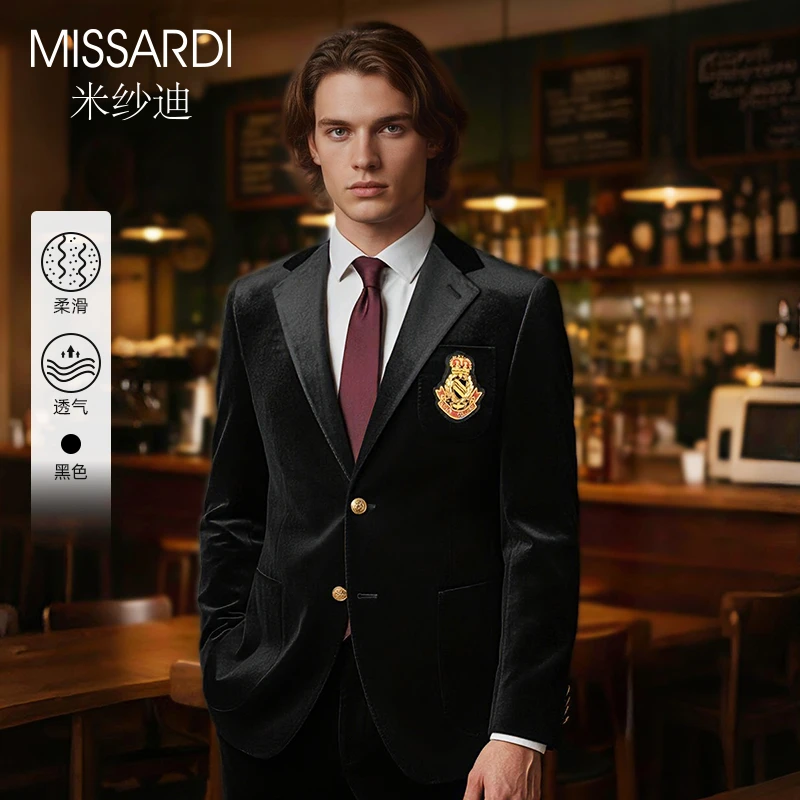 韩国全质丝绒冬季保暖西服鹅绒感时尚大码西服可冬季单件西装男