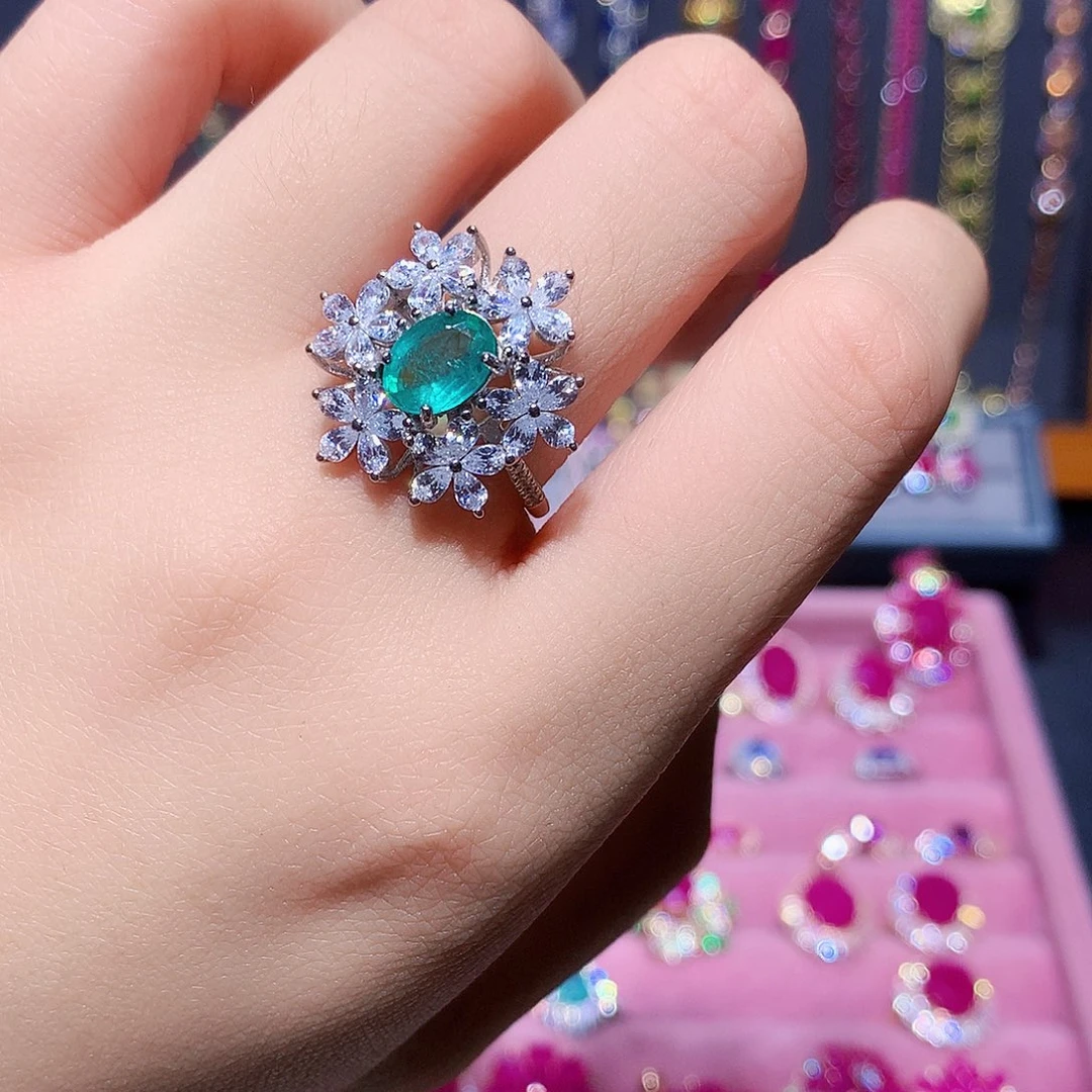 戒指银S925镶嵌祖母绿