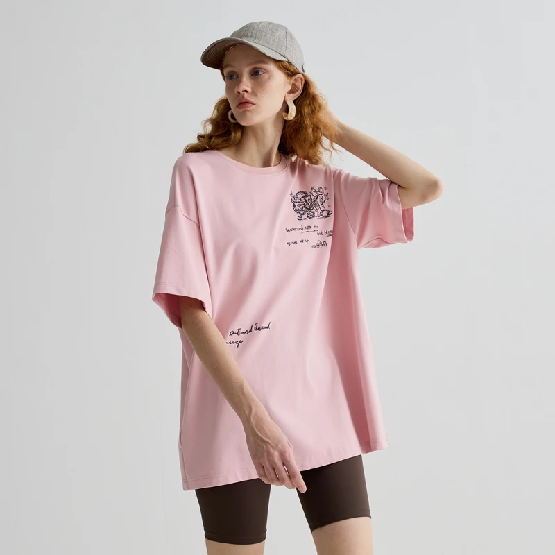 谜底T恤短袖女2025夏季新品休闲日常百搭绣花宽松上衣252MT0693