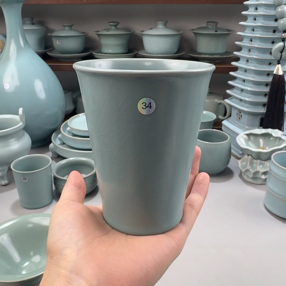 摆件陶瓷精品汝窑仿古釉大号可乐杯