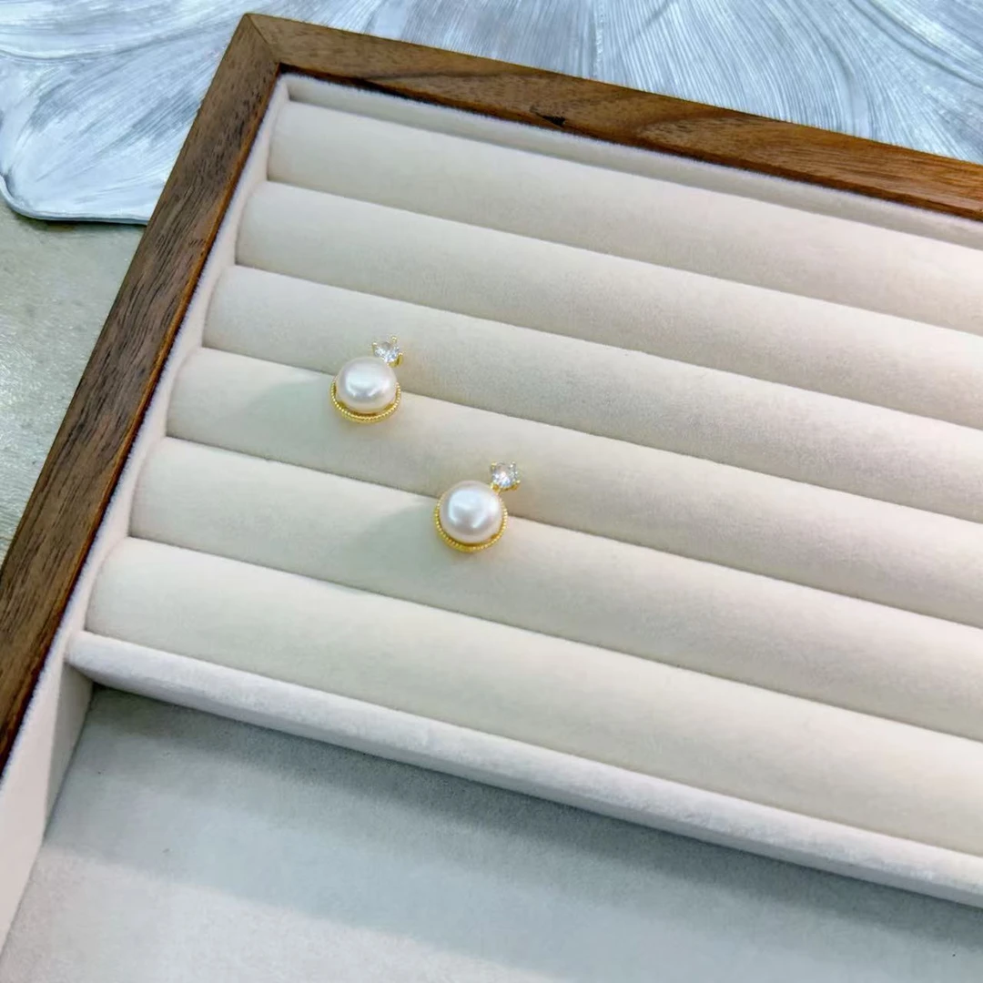 ZZ035 9-10mm 淡水耳钉时尚简单百搭