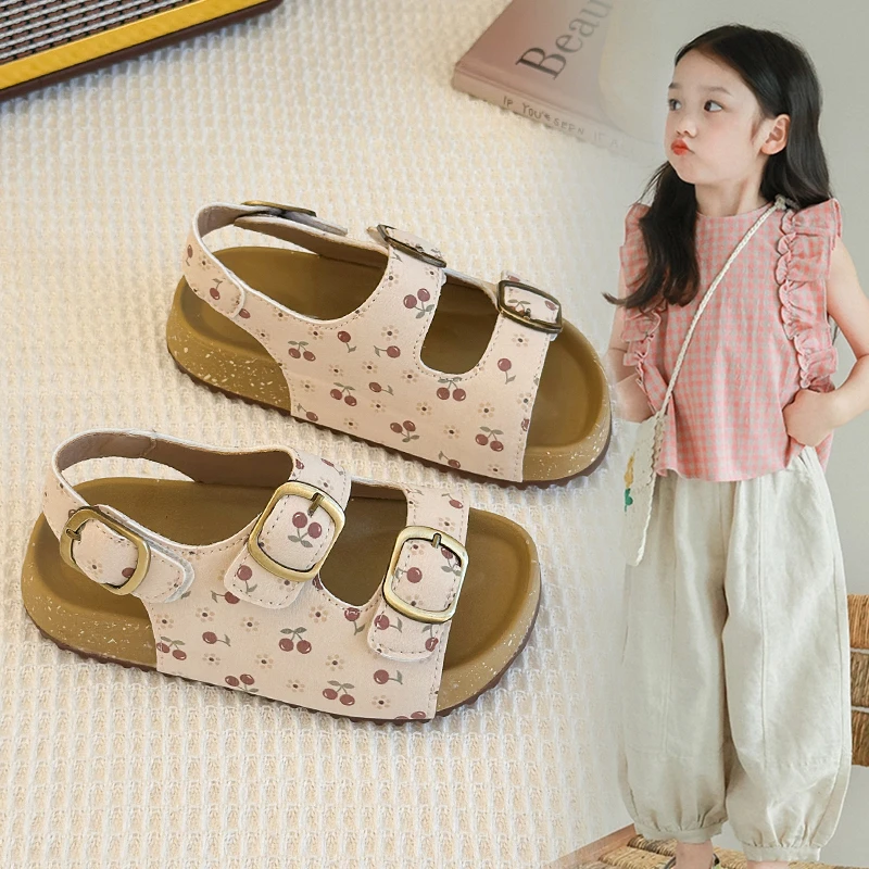 女童勃肯凉鞋2025夏季新款公主沙滩鞋软木复古甜美软底宝宝鞋5612