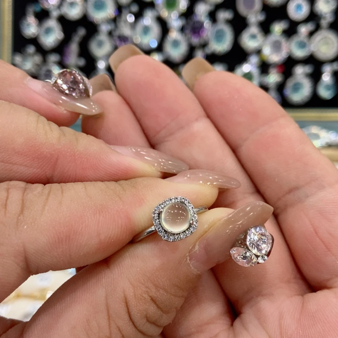 蛇纹石玉银S925镶嵌戒指