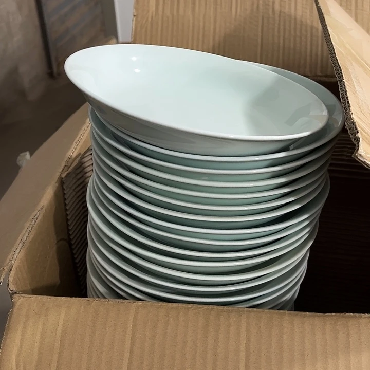 瓷片青瓷8英寸深盘四个微瑕包邮