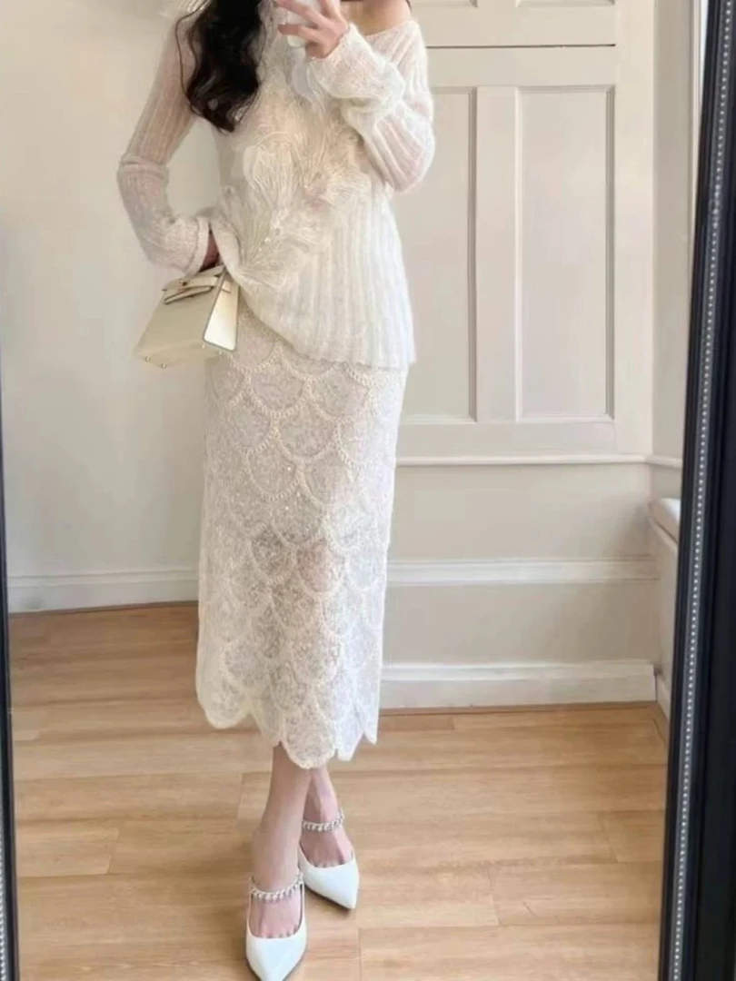 半身裙高腰中长款连衣裙蕾丝不起球打底网红厚款拉链中长裙