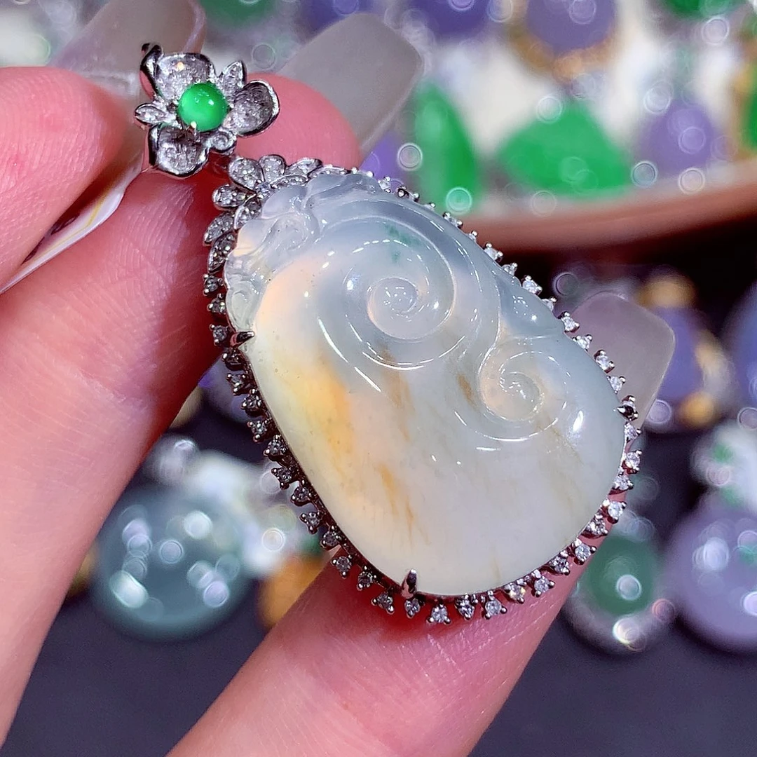 翡翠18K金镶嵌吊坠(不含链)