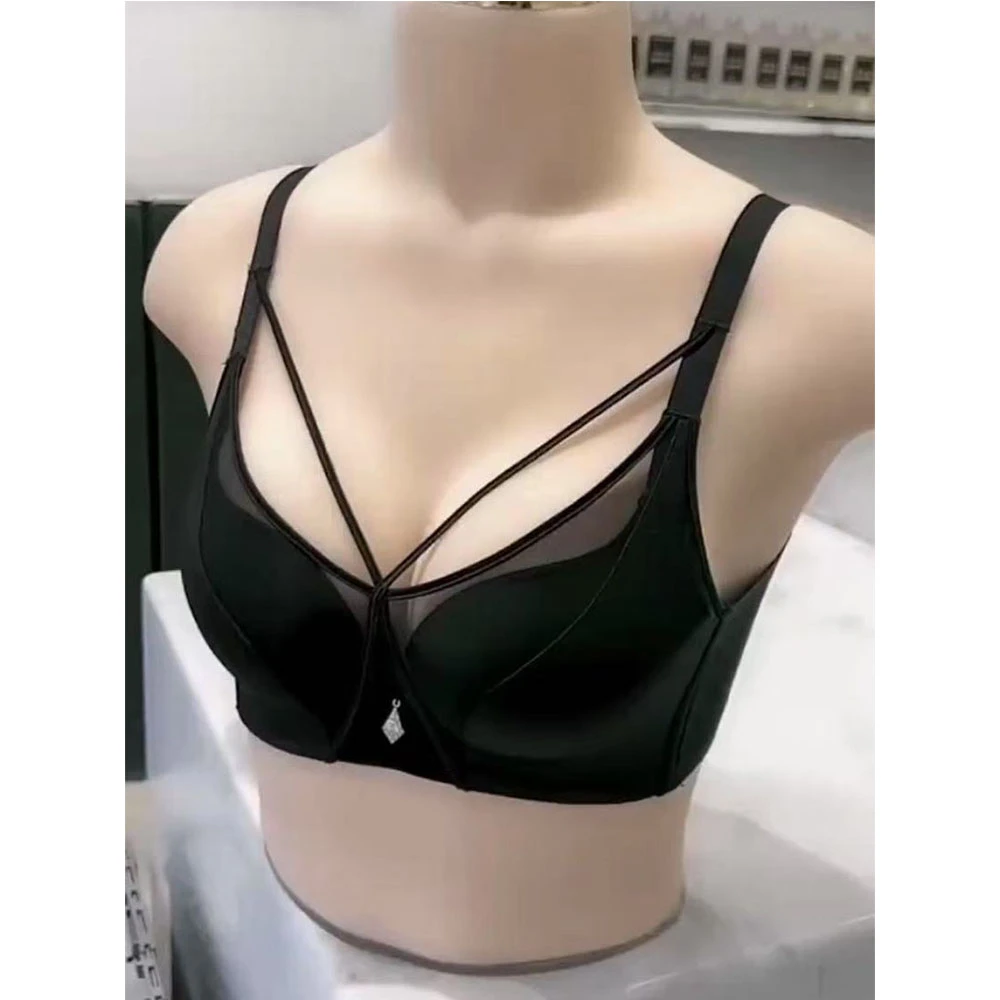 性感无痕缎面女士内衣小胸聚拢无钢圈提拉上托防下垂调整型文胸罩