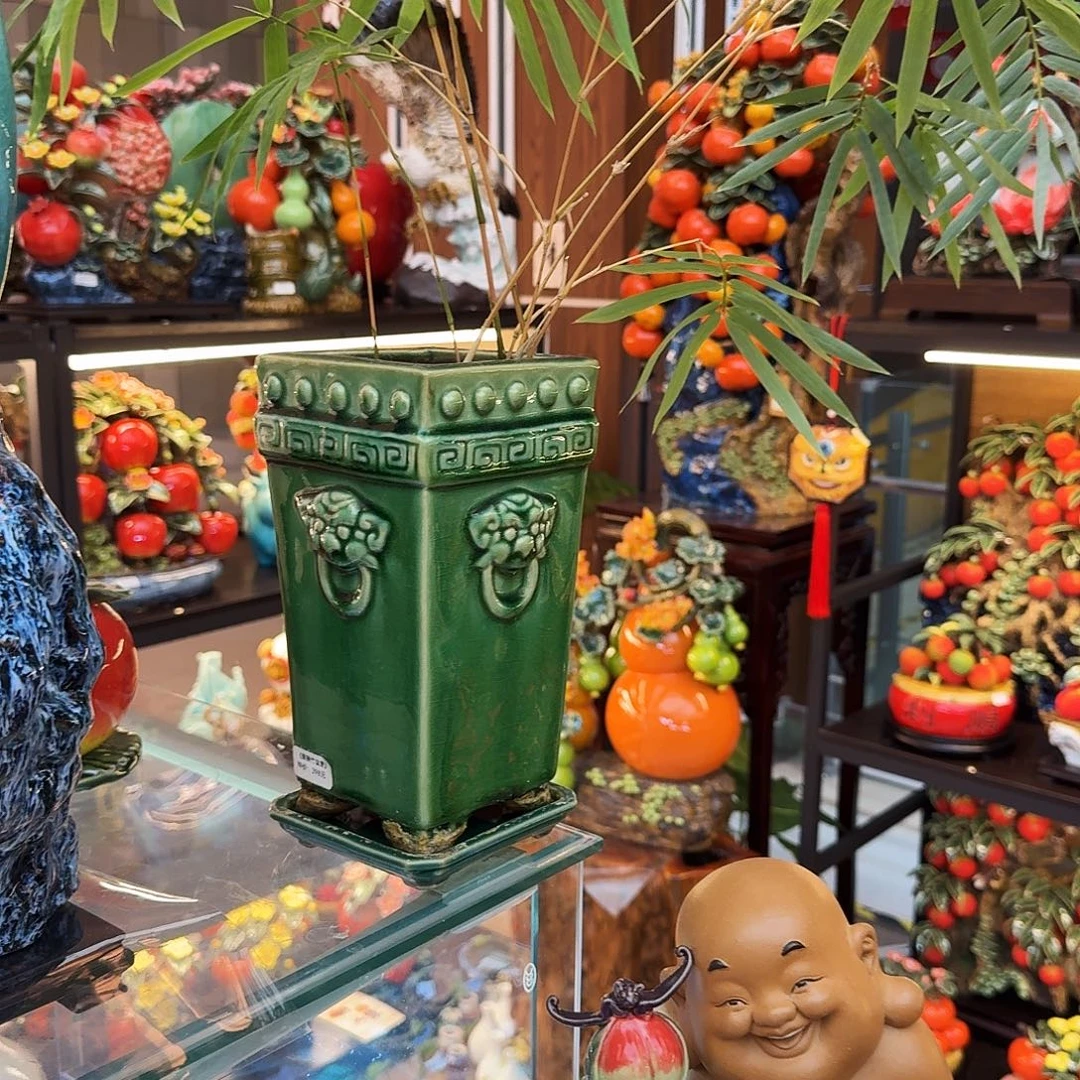 南***餐陶瓷绿色陶盆精品