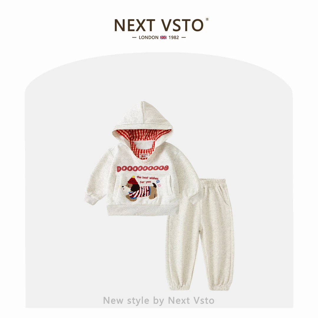 英国NEXT VSTO女童休闲套装春秋款时髦小女孩吊带连帽卫衣运动裤