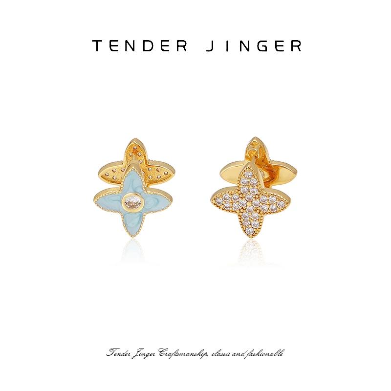 Tender Jinger 铜合金珐琅耳饰 25新款四叶草珐琅耳环时尚百搭