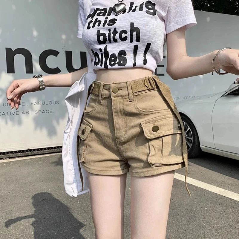 卡其牛仔工装裤短裤女弹性修身2025年新款夏季高腰提臀辣妹热裤潮