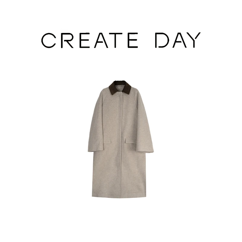CREATE DAY韩系赫本风双面羊绒羊毛呢大衣秋冬高级感中长款外套