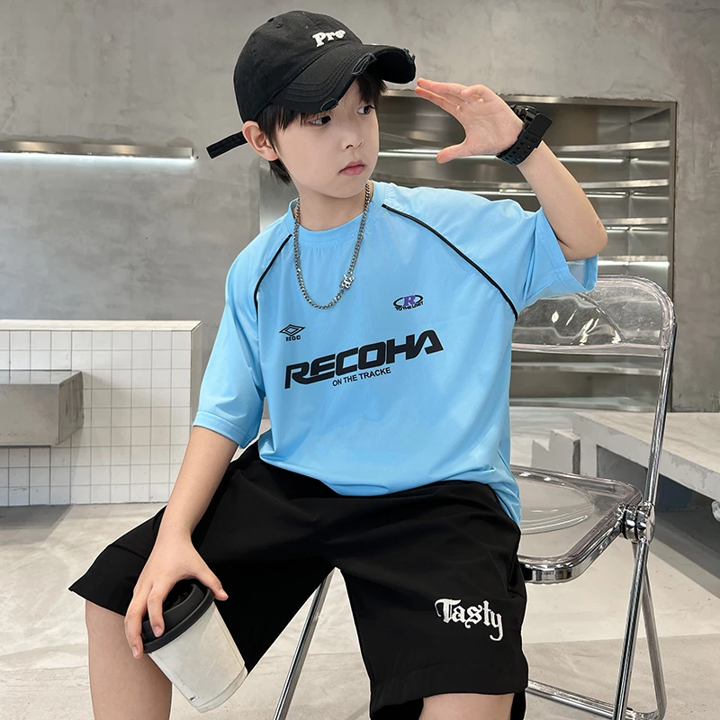 男童套装夏季薄款速干宽松中大童休闲韩版套头休闲风儿童运动洋气