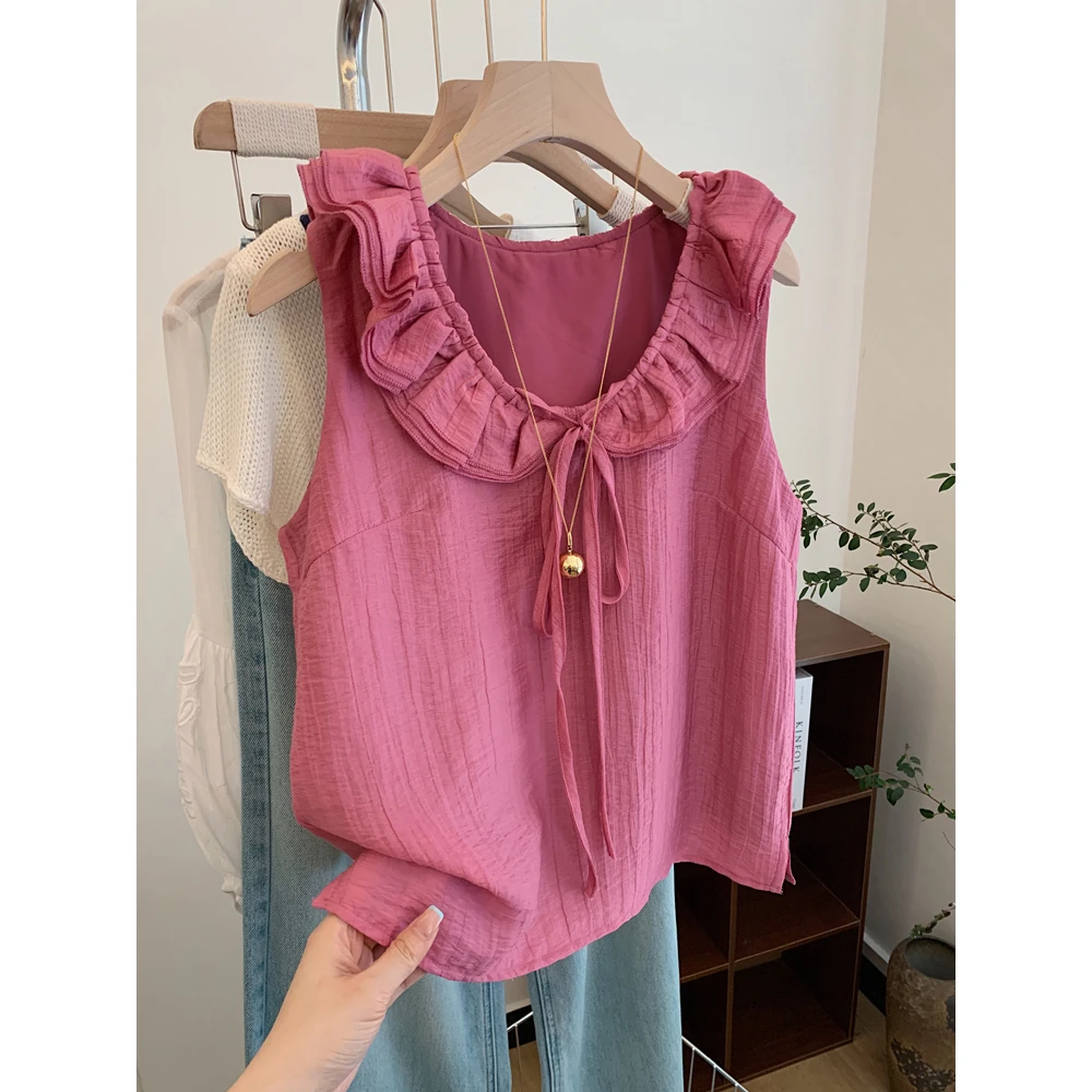 木耳边设计感无袖衬衫女减龄多巴胺法式独特绝美小上衣2025新款夏