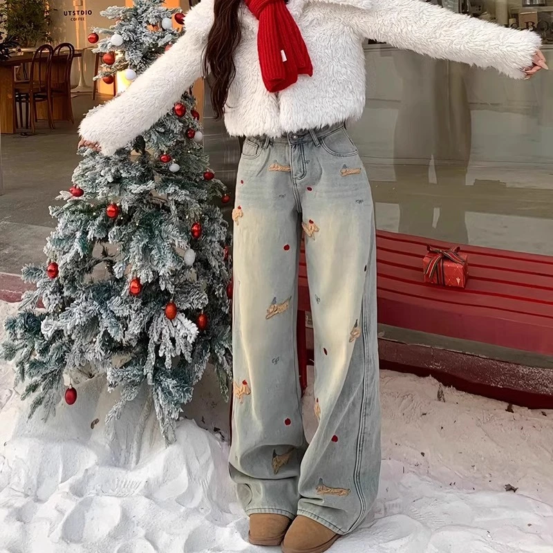 【猪猪队运费补贴】腊肠狗高腰显瘦阔腿牛仔裤