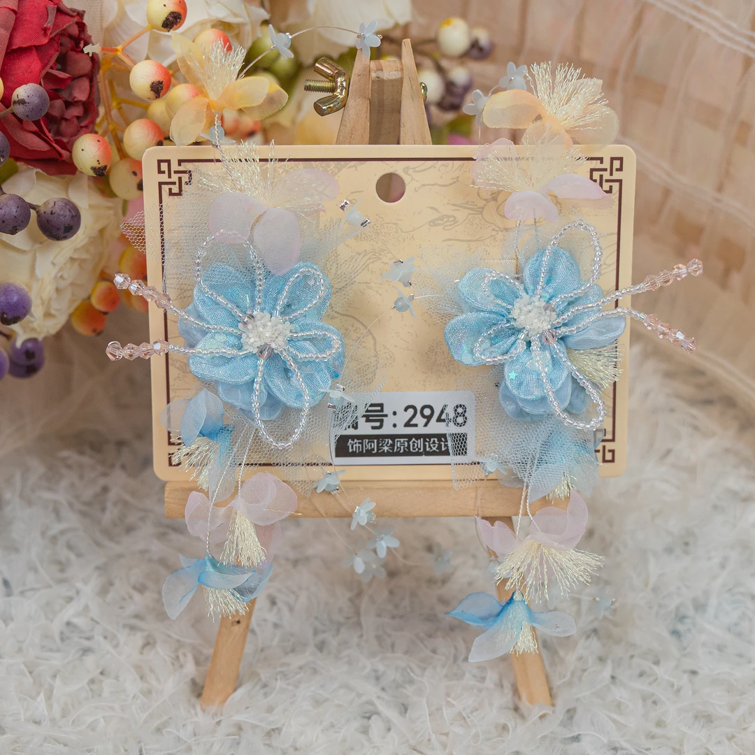 饰阿梁2948 兰花小蝶蓝色汗毛夹头饰儿童小女孩发饰可爱甜美百搭