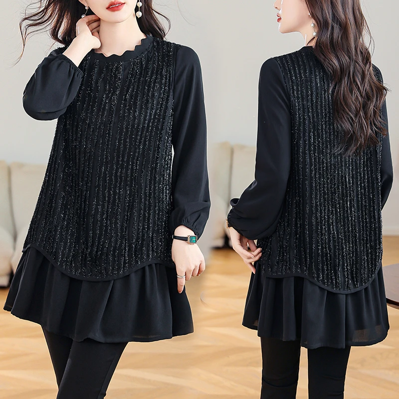 胖亮闪闪显瘦洋气百搭大码女装2025春新款加大码中长上衣