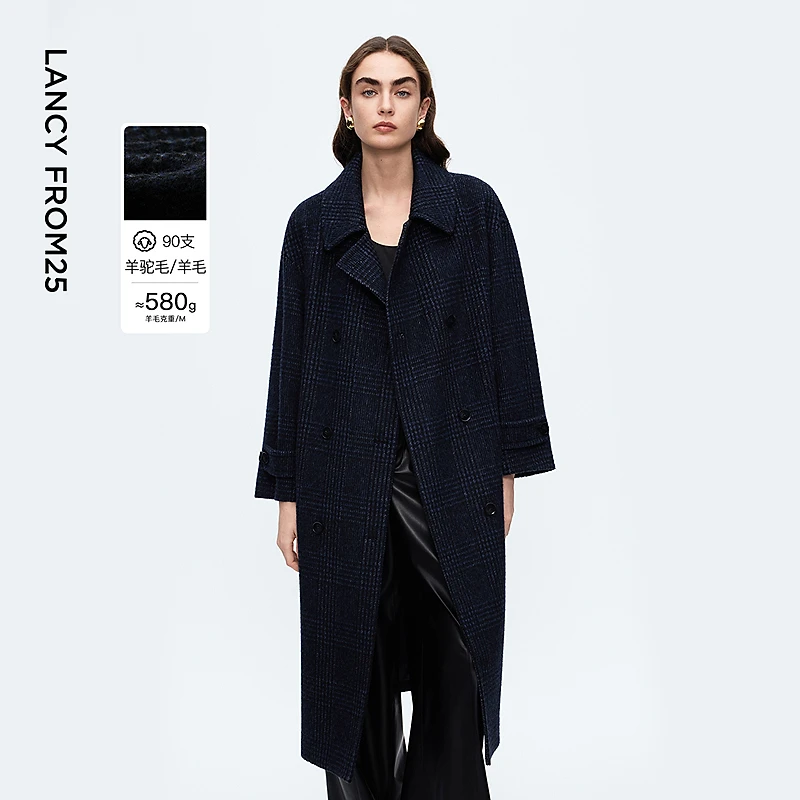 朗姿商务通勤风绵羊毛羊驼毛毛呢大衣呢子外套女2025年冬季新款