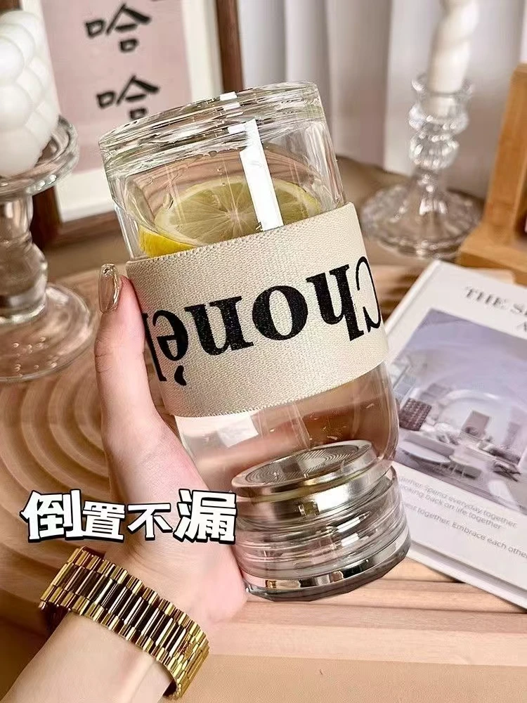 墩墩玻璃杯水晶便携单层加厚款简约时尚透明车载大容量茶水分离杯