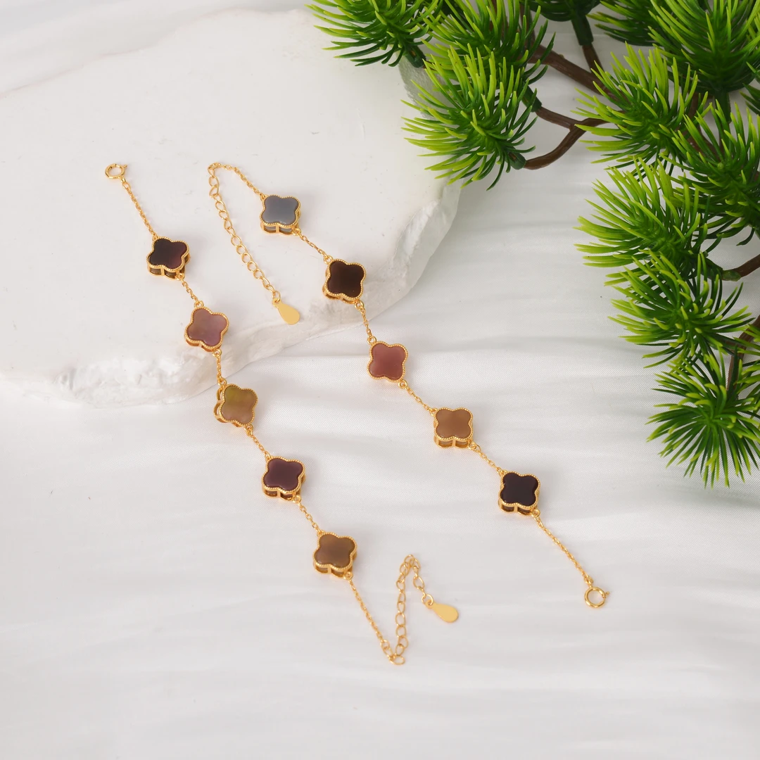 【熊总夫妇】盐源玛瑙S925银四叶草手链-多样性发一件0102-219