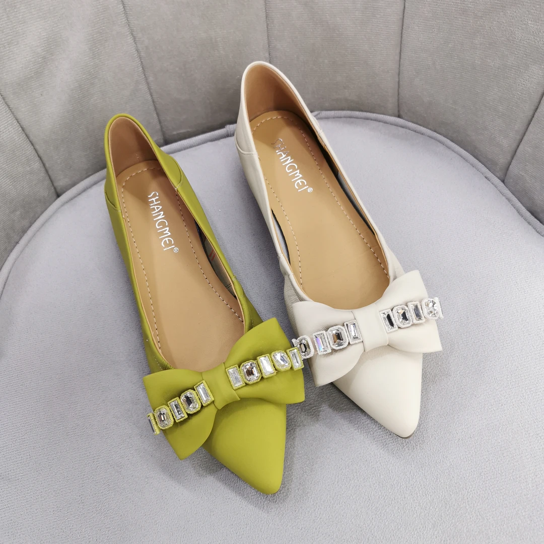 6631成都手工真皮女鞋尖头蝴蝶结平底豆豆鞋