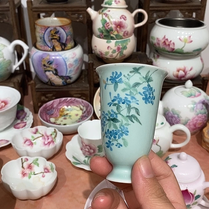 手工手绘蓝雪花杯杯