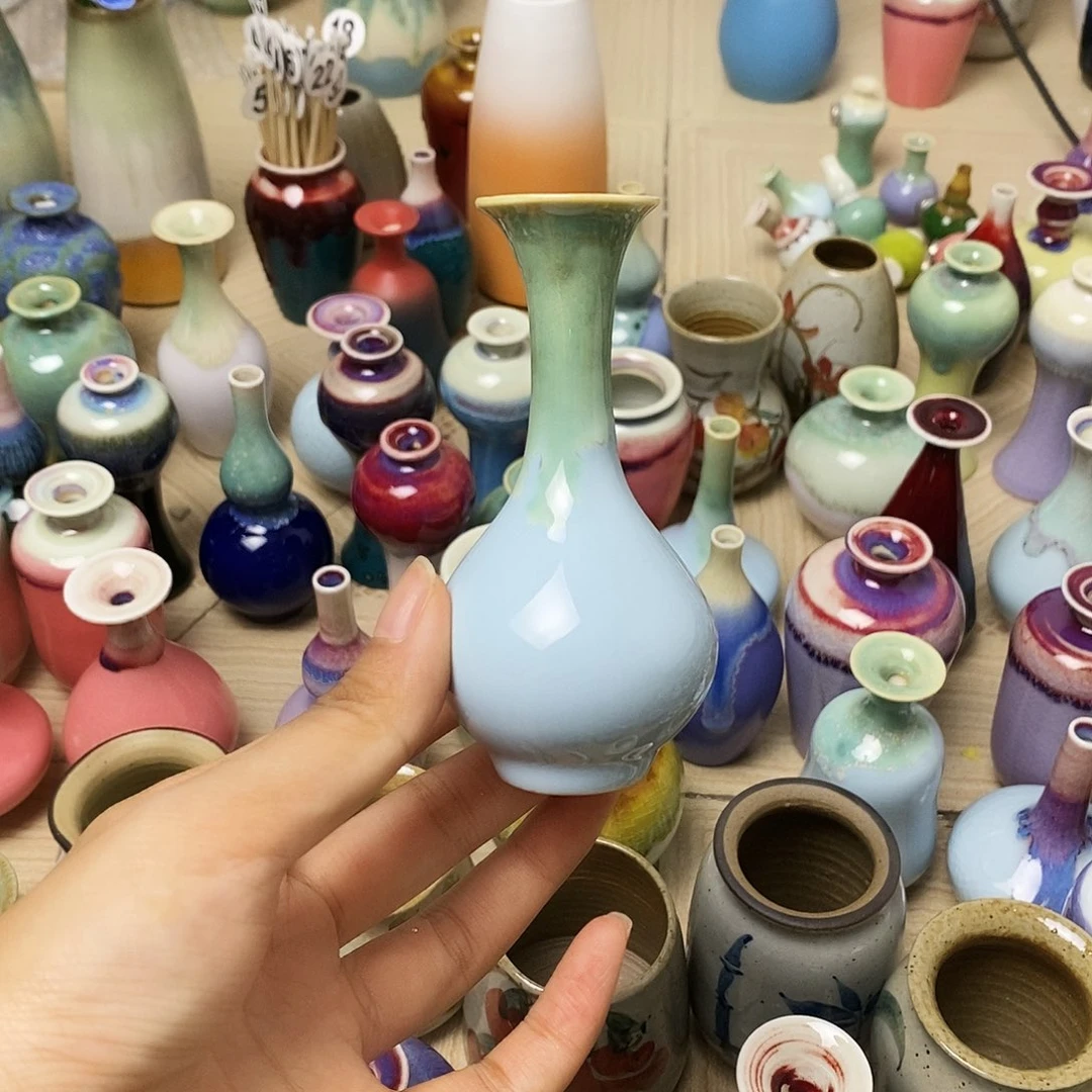 摆件巴掌大不插花景德镇高温陶瓷小花器