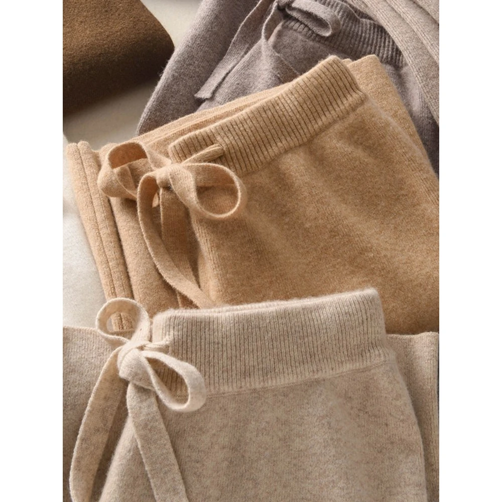 2025秋冬松弛垂感针织裤女阔腿裤宽松直筒小个子休闲百搭拖地长裤