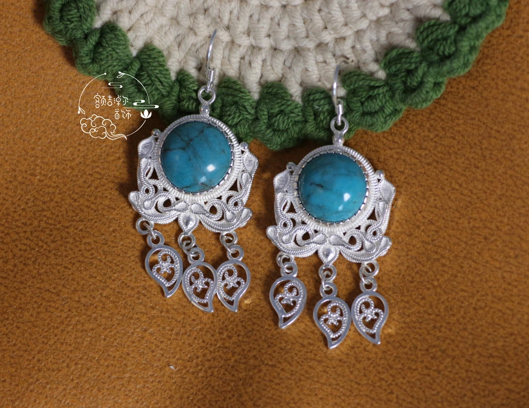 足银耳饰 旭日乌尤蒙古元素民族风手工纯银耳环2100 480