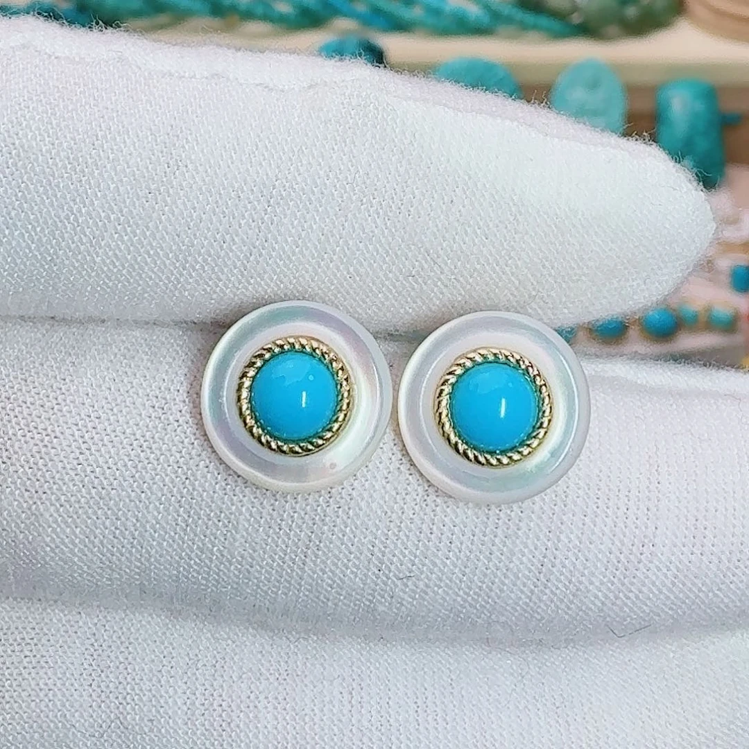 绿松石未镶嵌珠宝奇石小香风耳钉