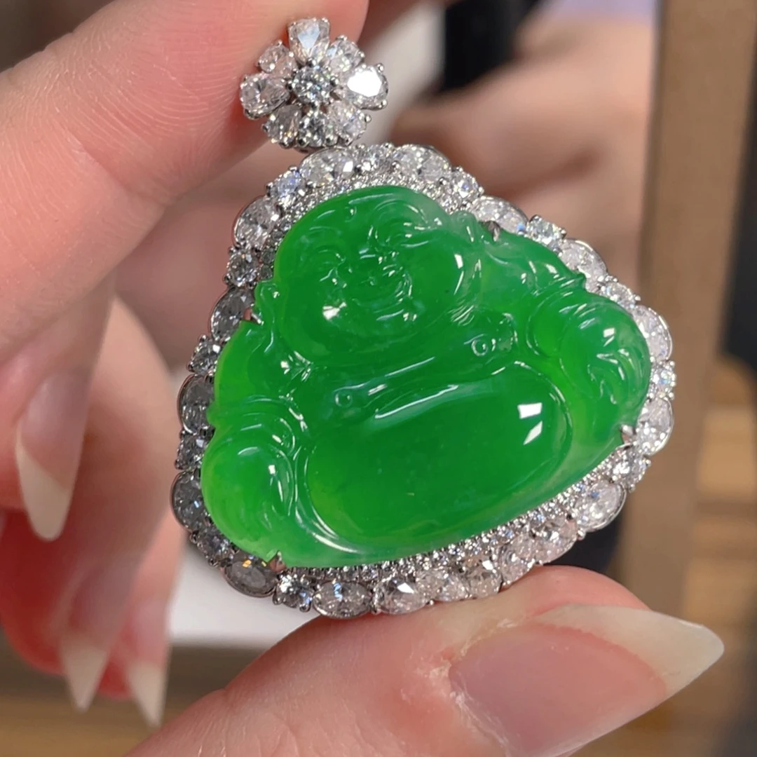 翡翠18K金镶嵌吊坠(不含链)