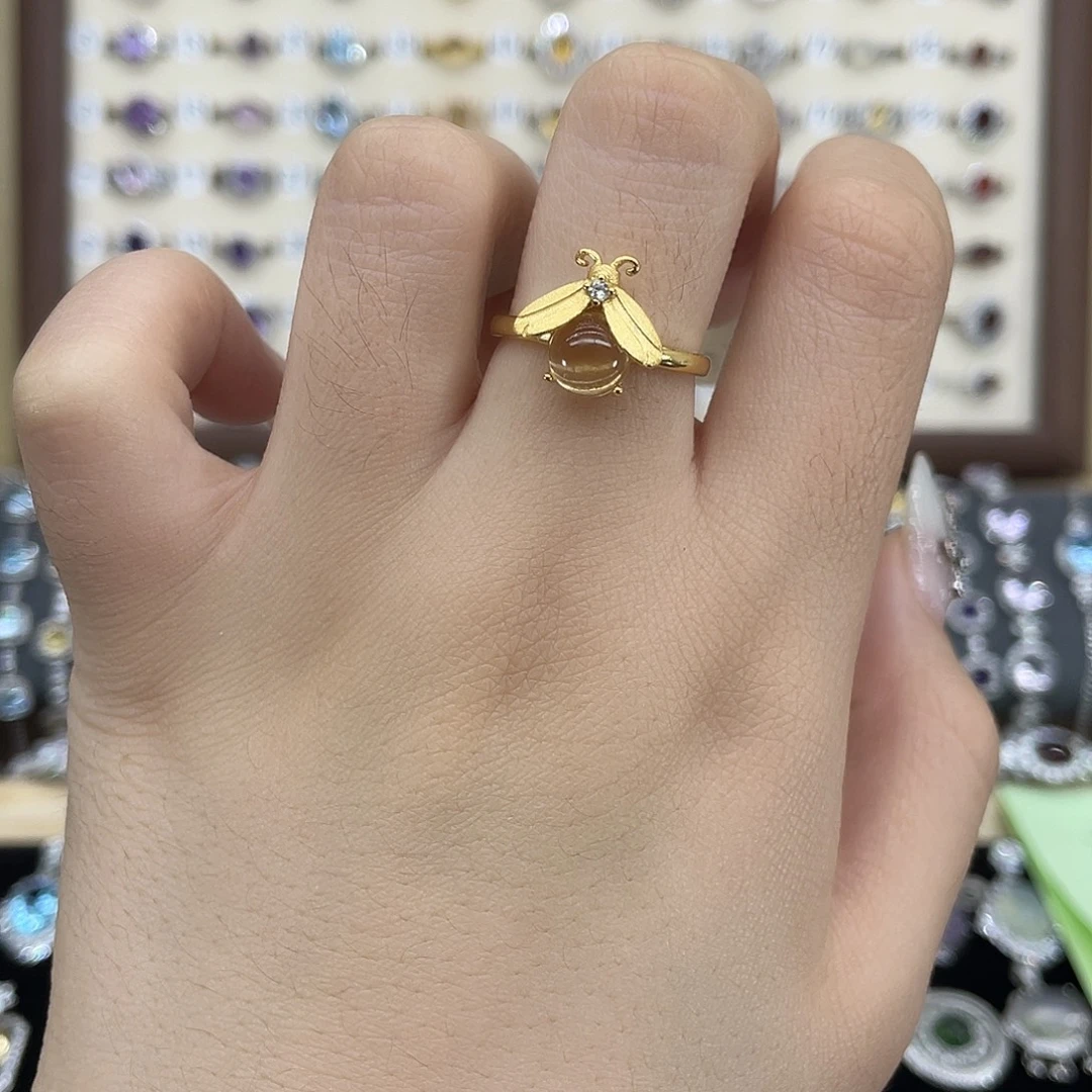 黄晶戒指银S925镶嵌