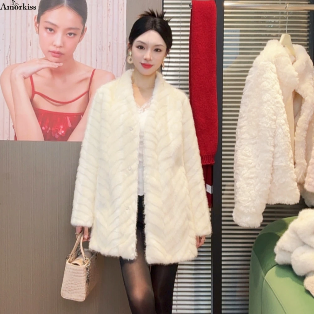 金叶貂秋冬新款皮毛一体中长款轻奢外套女水貂绒仿皮草立领大衣