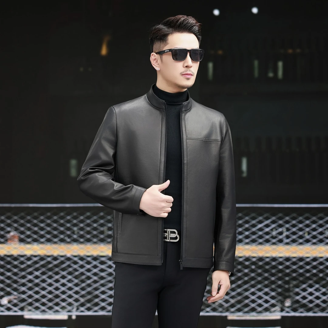 【智尚甄选】海宁真皮皮衣立领牛皮时尚休闲男士春秋款夹克25803