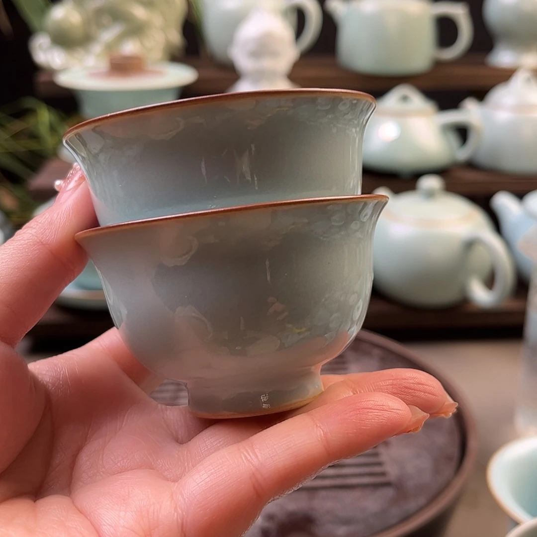 原矿天青色压手杯精品