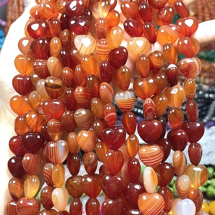 玛瑙/玉髓未镶嵌珠宝半成品玛瑙缠丝爱心卡12mm