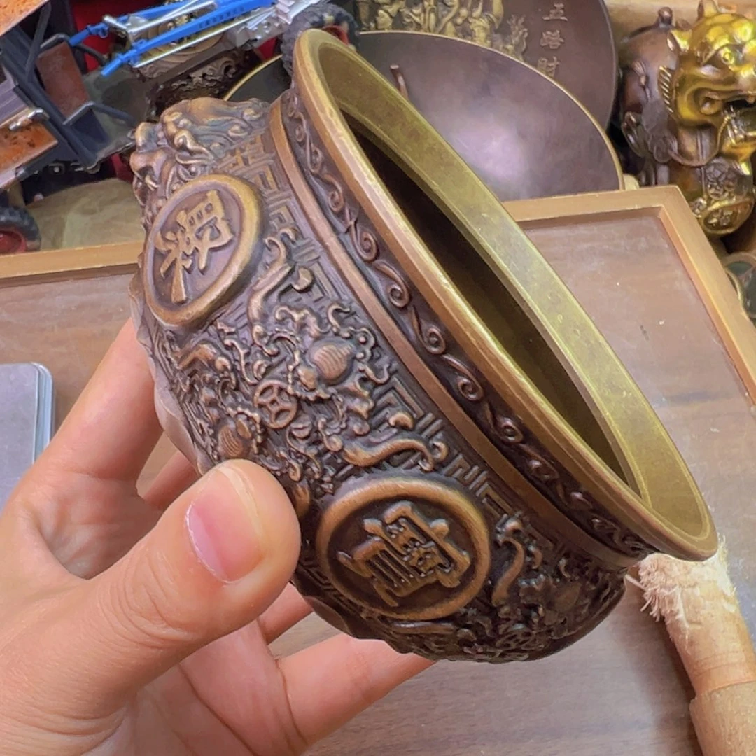 原矿风磨铜金蟾聚宝盆