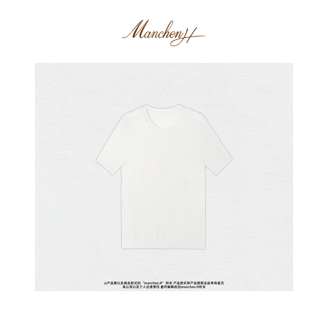 曼辰manchenh"低调静奢"原厂纱100桑蚕丝翻花欧若风针织短袖