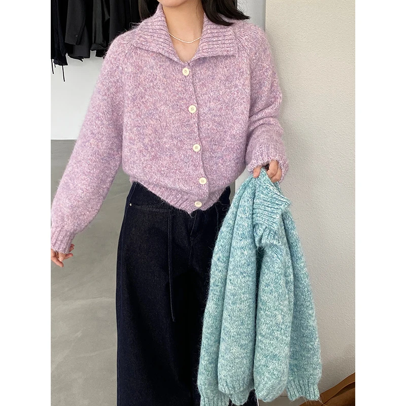 超好看毛衣女穿搭韩系复古高领单排扣保暖减龄针织衫羊毛混纺纯色