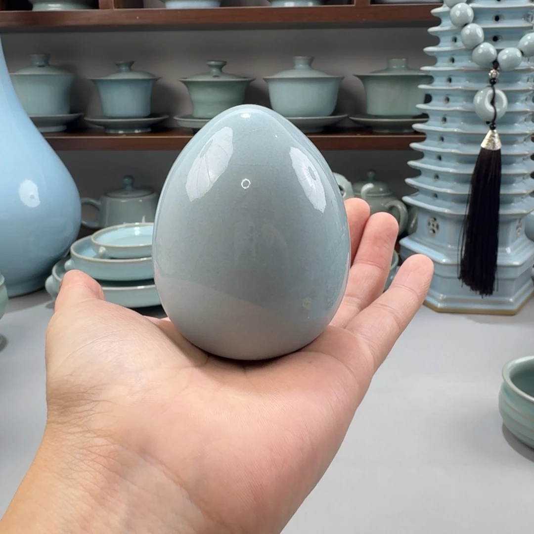 摆件特价汝窑天青釉茶叶蛋