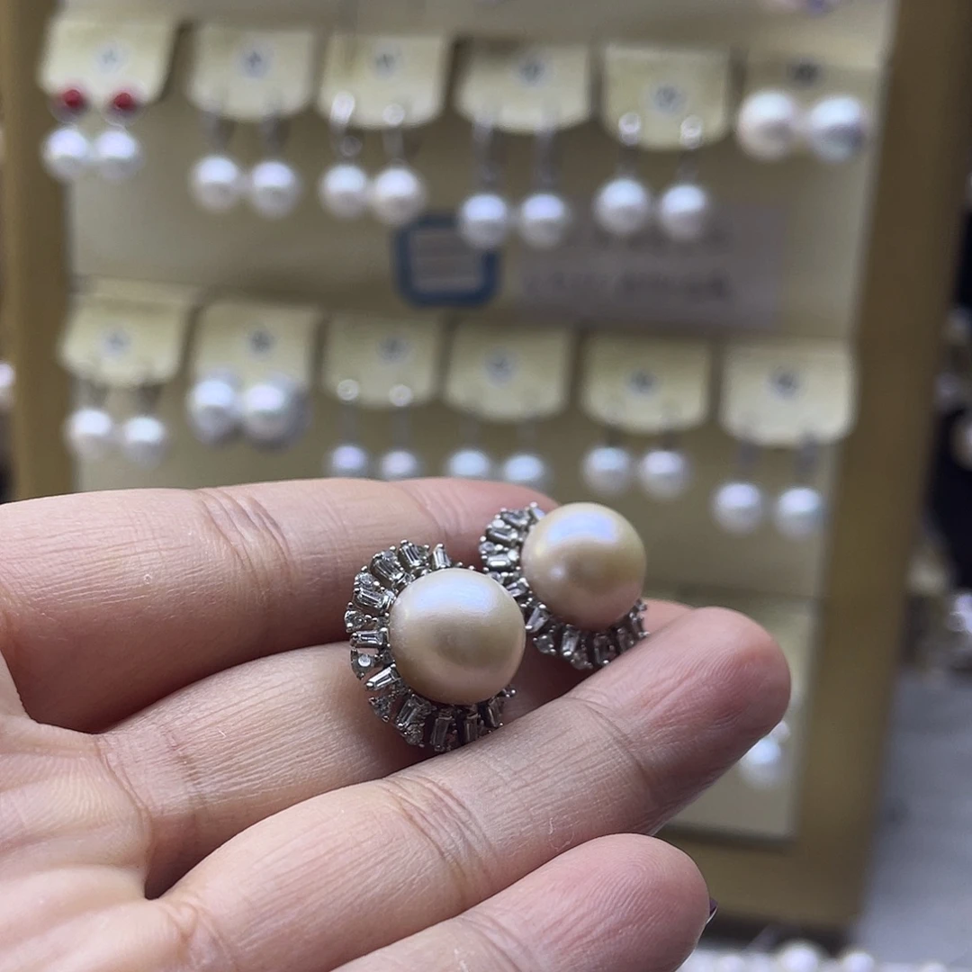 淡水珍珠耳饰银S925镶嵌