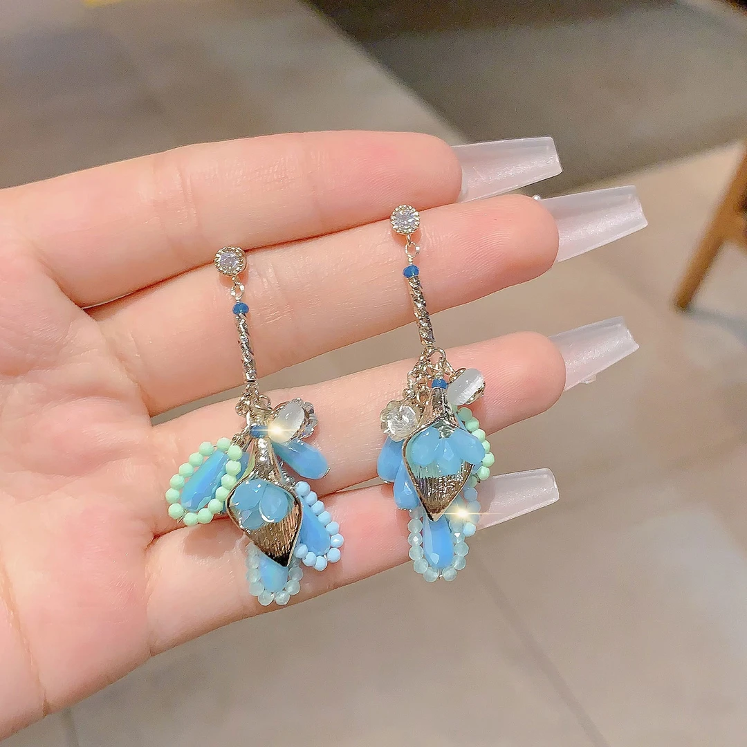 铜合金仿水晶耳饰 个性设计镶钻锆石水滴复古小众时尚气质耳饰女