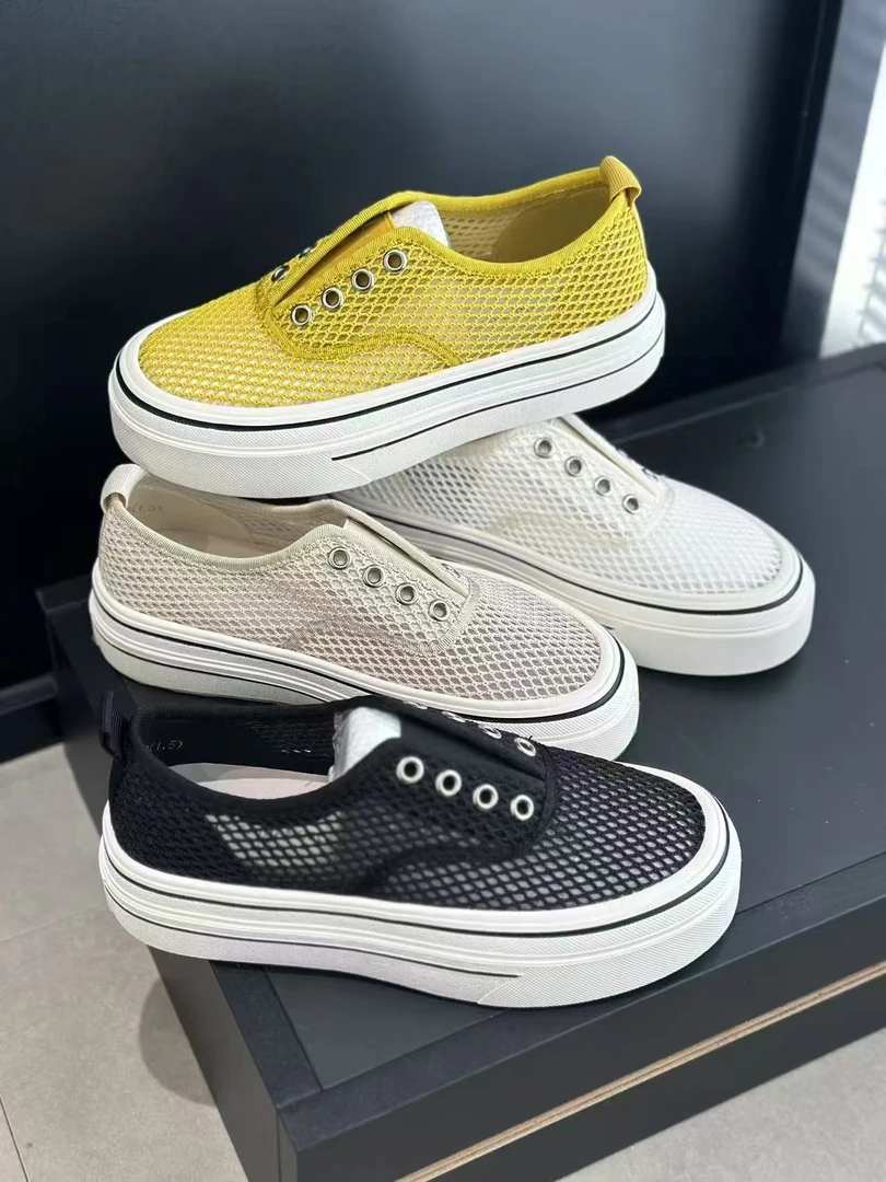 网面2025夏季两穿鞋4公分一脚蹬厚底透气百搭增高懒人乐福板鞋