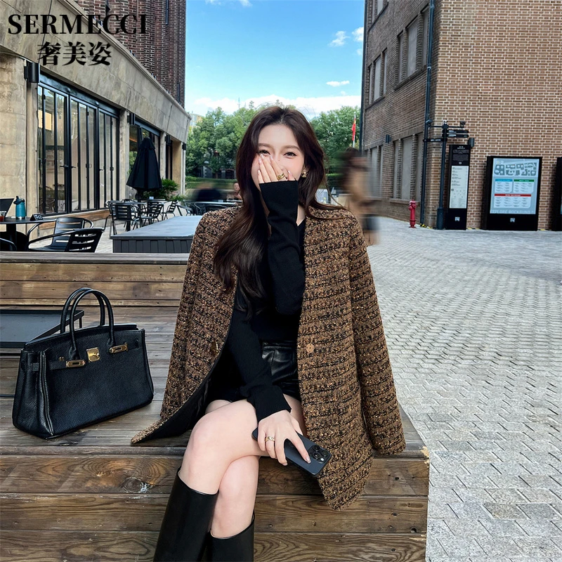 富家千金高级感高端羽绒服内胆短款冬装2025新款粗花呢小香风外套