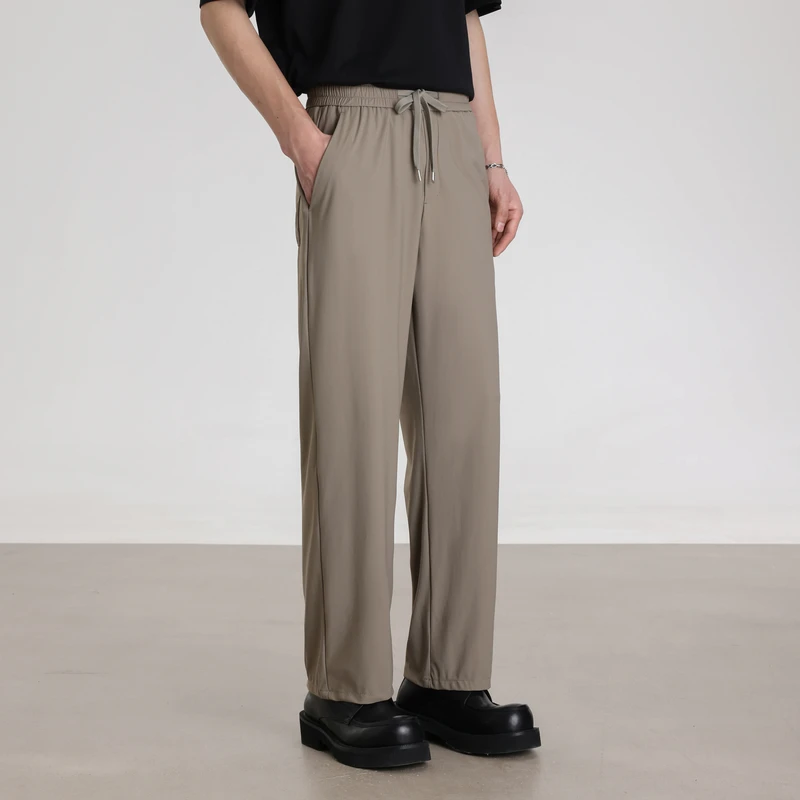 HERBEL/黑白 2025年夏季男款时尚百搭日常宽松纯色抽绳直筒休闲裤