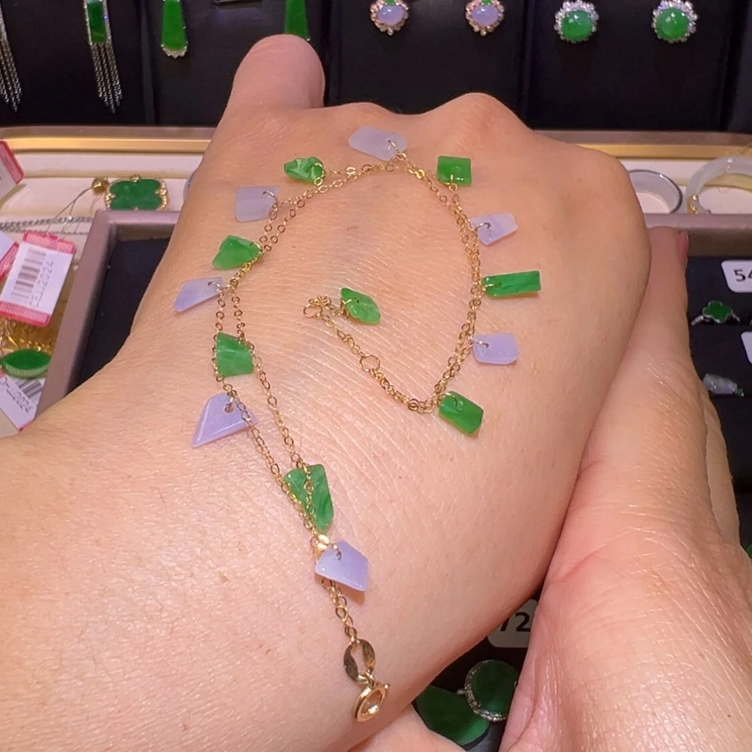 翡翠耳饰18K金镶嵌手链