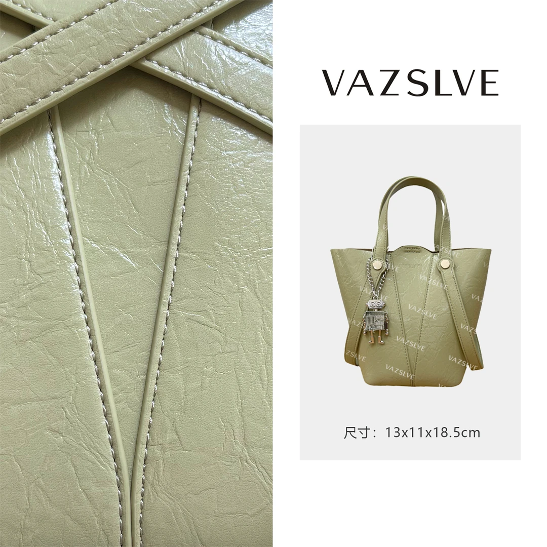 QYX-81435-草木绿 气质条纹设计师韩版斜跨轻奢女包